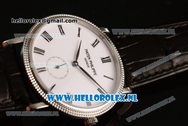 Patek Philippe Calatrava Small Seconds Miyota 9015 Automatic Steel Case with White Dial Roman Numberal Markers and Black Genuine Leather Strap (GF) - Click Image to Close